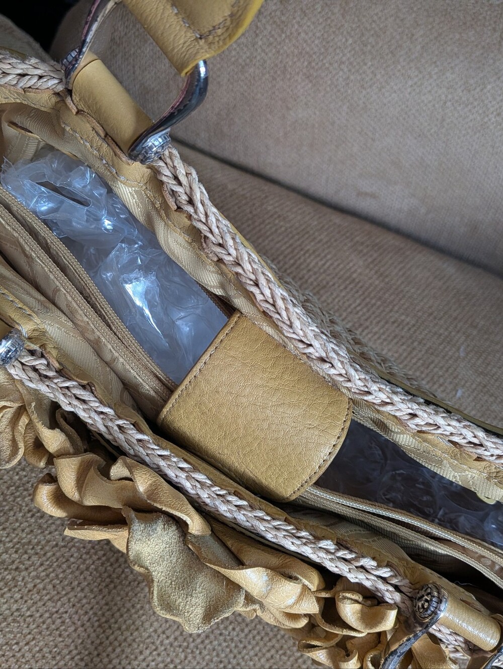 Brighton Soft Woven Handbag with Yellow Leather Floral Trim - Picture 11 of 11